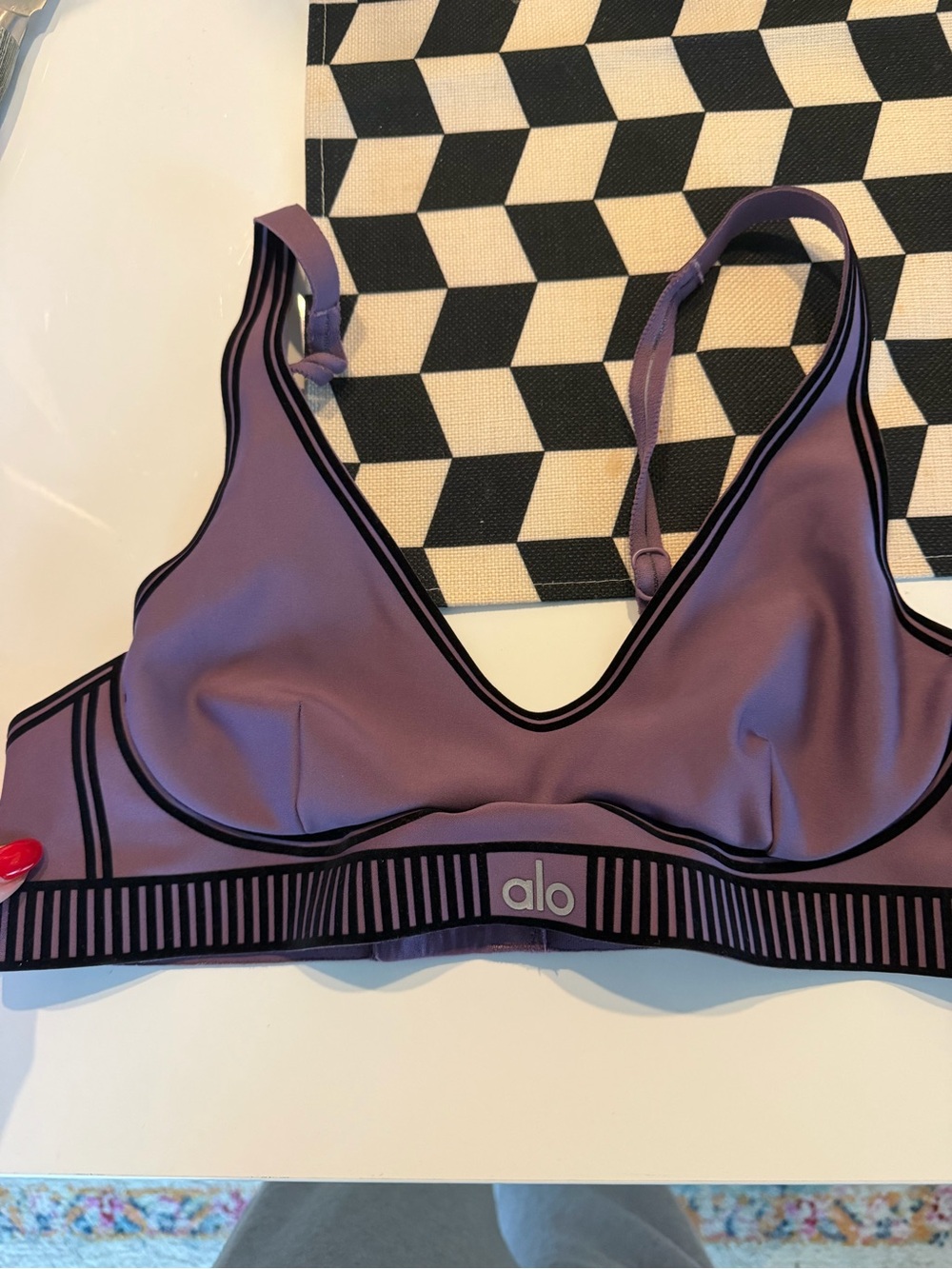 ALO Yoga Mauve Purple Bralette with Black Contrast Trim